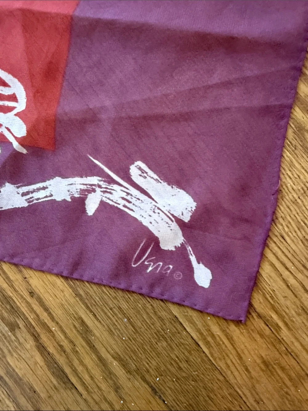 Vintage ; Vera Floral Print Red & Plum Silk Scarf